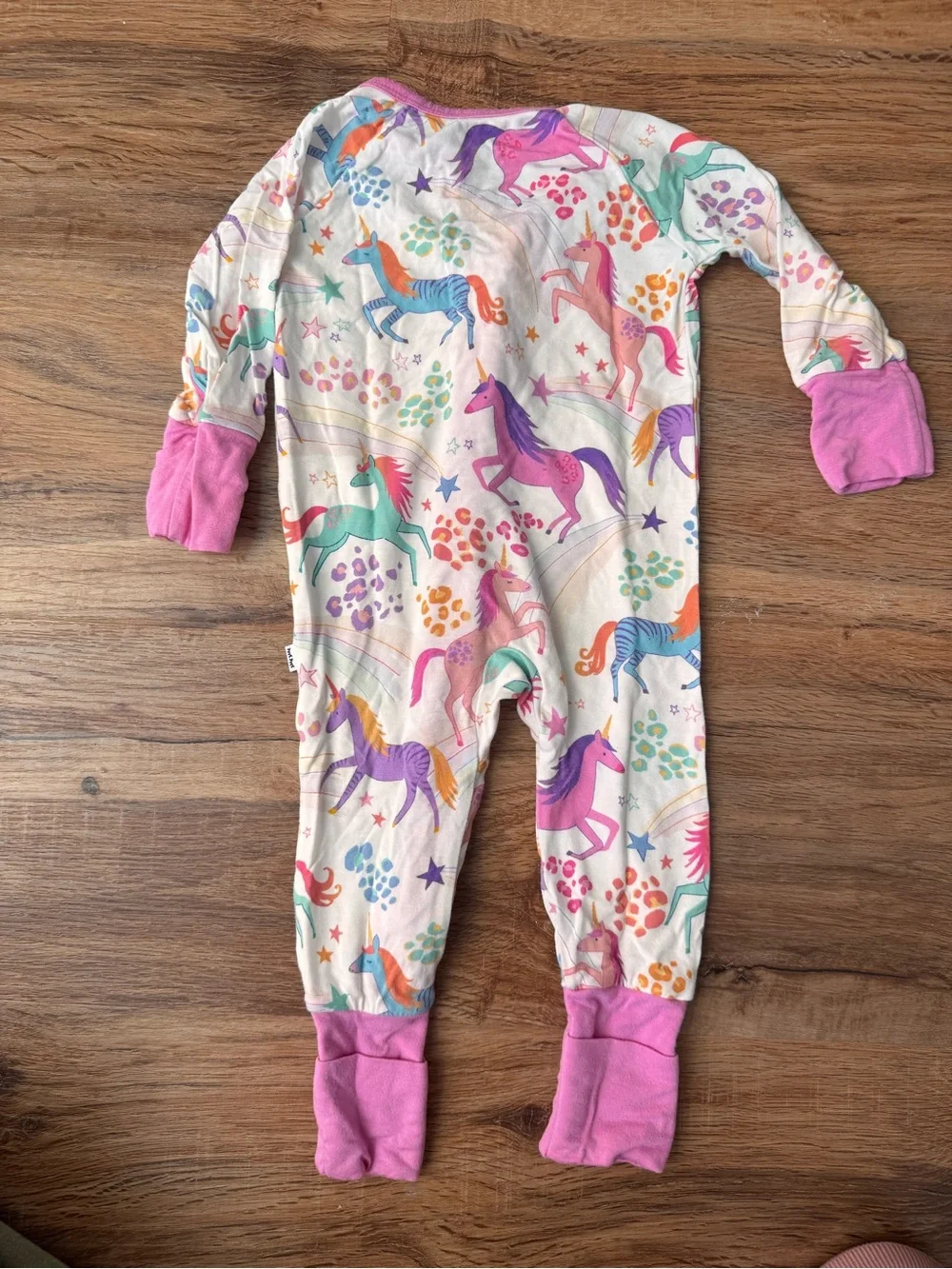littlesleepies Unicorn Print Zip Footie - Pink Trim